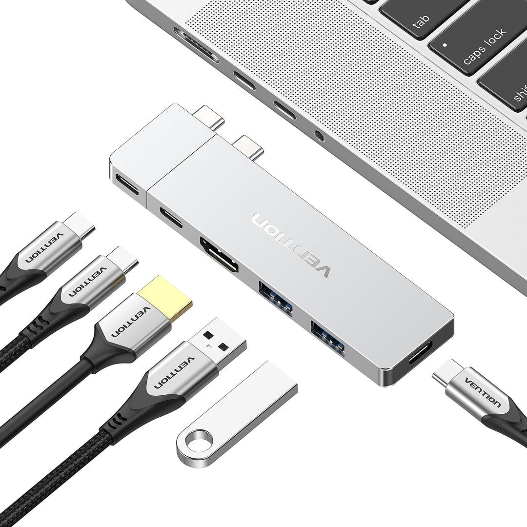 VENTION MacBook USB Adapter, 6-in-2 Mac Hub mit Dual USB C, Abnehmbarem Magnetischen USB-C-Stecker,