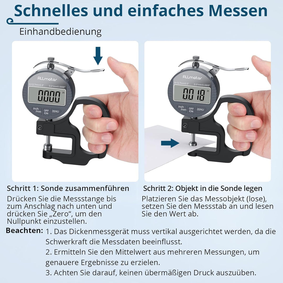 Digitales Dickenmessgerät 0–12,7 mm, 0,01 mm Auflösung, Präzises LCD-Display, Elektronisches Dickenm