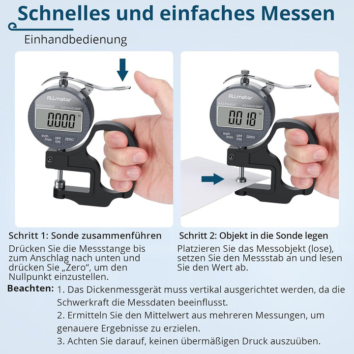 Digitales Dickenmessgerät 0–12,7 mm, 0,01 mm Auflösung, Präzises LCD-Display, Elektronisches Dickenm