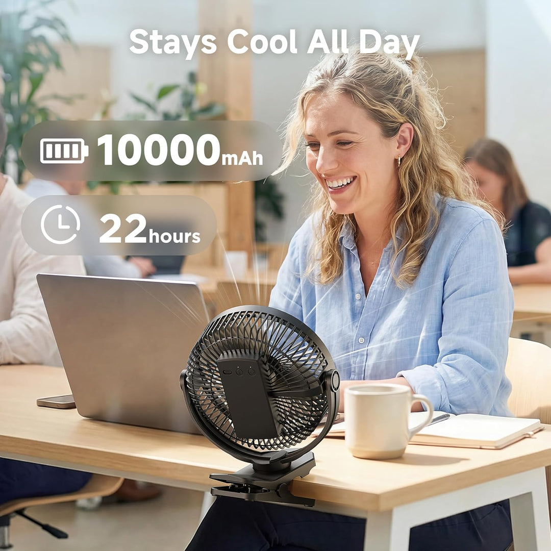 EasyAcc 10000mAh Oszillierender Clip Ventilator, 160° automatischer horizontale Schwenk USB Ventilat