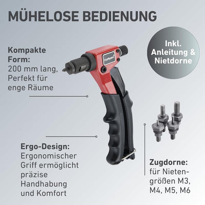 Fortum Hand-Nietmutternzange für Gewindenieten I Nietmutter-Zange für M3-M6 Nietmuttern aus Alu, Mes