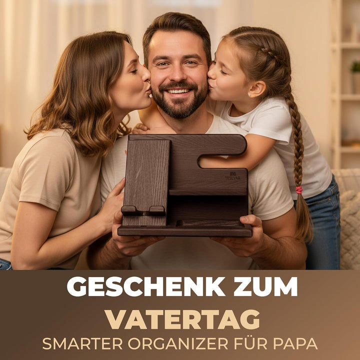 TESLYAR Holz Handyhalter & Dockingstation - Organizer für Brieftasche Schlüssel & Uhr Valentinstag G