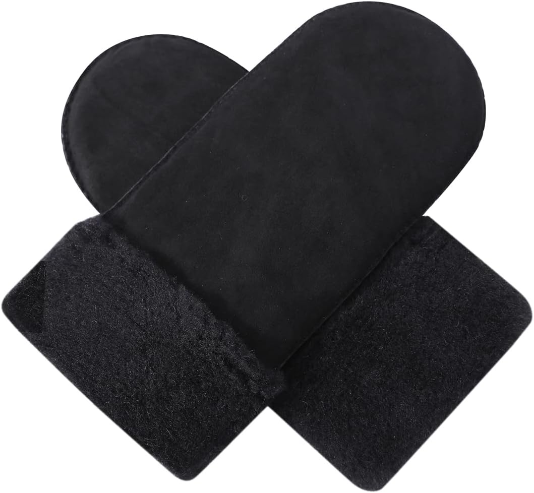Harssidanzar Damen Fäustlinge,Winter Schaffell Lammfell beheizte warme pelzige Stulpenhandschuhe Led