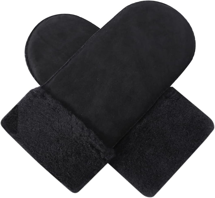 Harssidanzar Damen Fäustlinge,Winter Schaffell Lammfell beheizte warme pelzige Stulpenhandschuhe Led