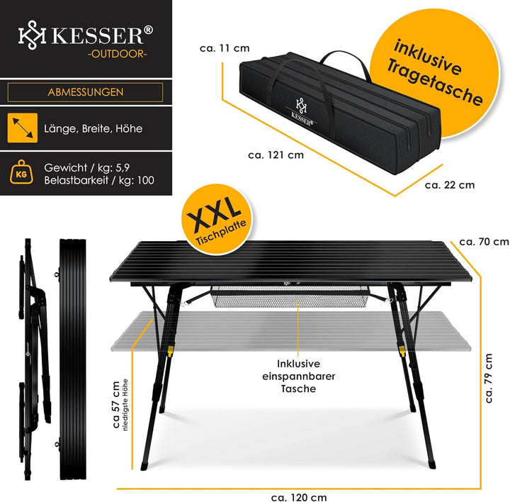 KESSER® Campingtisch faltbar Klapptisch mit Aluminiumrahmen Aufrollbare Tischplatte Falttisch klappb