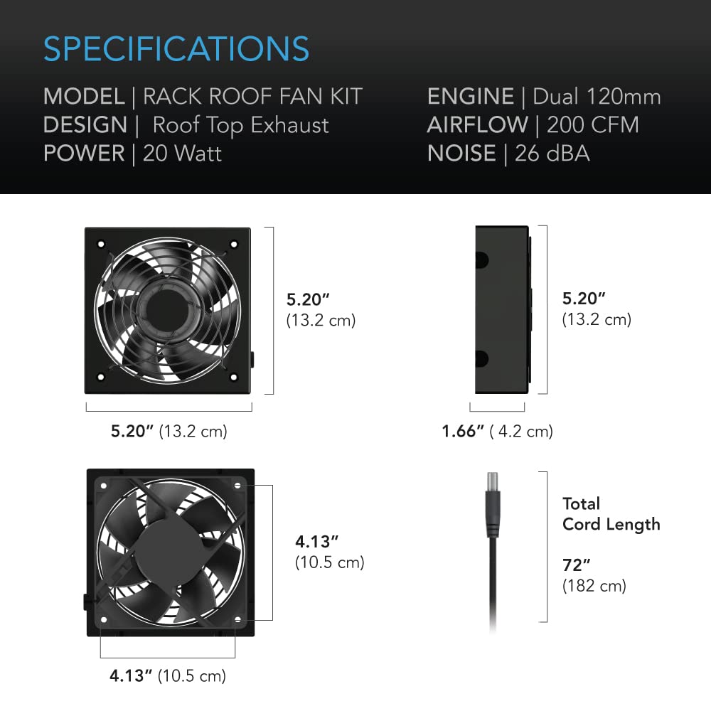 AC Infinity RACK ROOF FAN KIT, Quiet Dual-Fans with Speed Controller, for cooling AV, Home Theater,