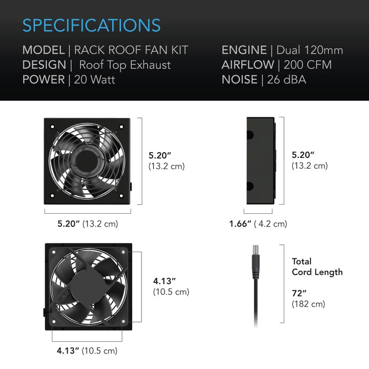 AC Infinity RACK ROOF FAN KIT, Quiet Dual-Fans with Speed Controller, for cooling AV, Home Theater,