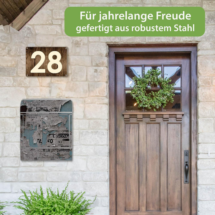 banjado® Design Briefkasten mit Motiv Wand mit Zeitungen 39x47x14cm &amp; 2 Schlüssel - Briefkasten Stah