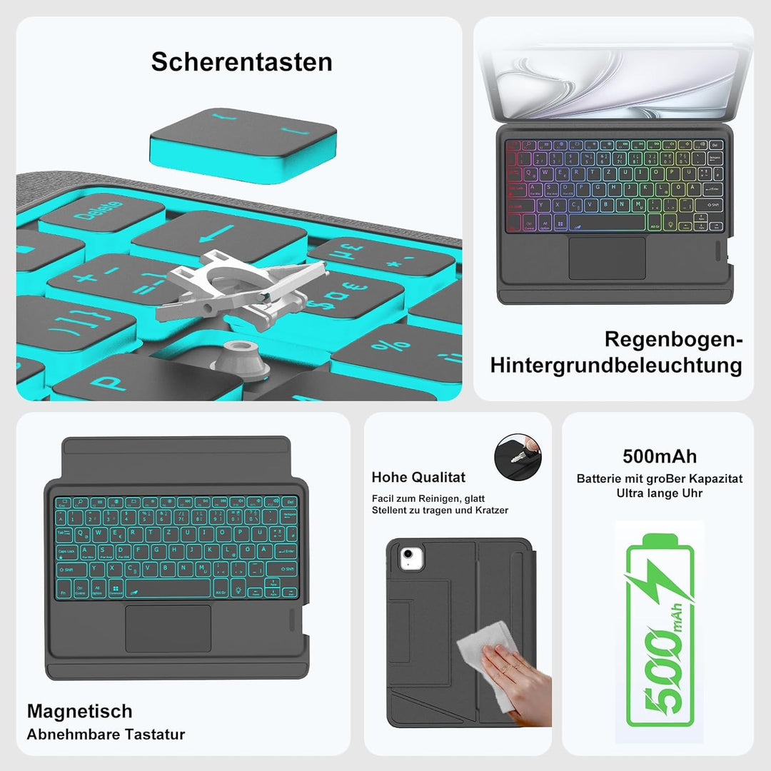 IVEOPPE Hülle mit Tastatur für iPad Air 13 Zoll 2025 M3/2024 M2, QWERTZ Deutsch Bluetooth, 7-Farbige
