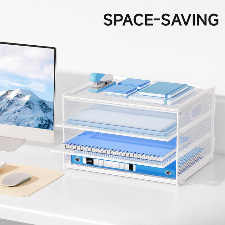 Marbrasse Schreibtisch Organizer,4-Stufiges Metall Netz-Briefablage mit Griff,Zeitungsordner,Papier