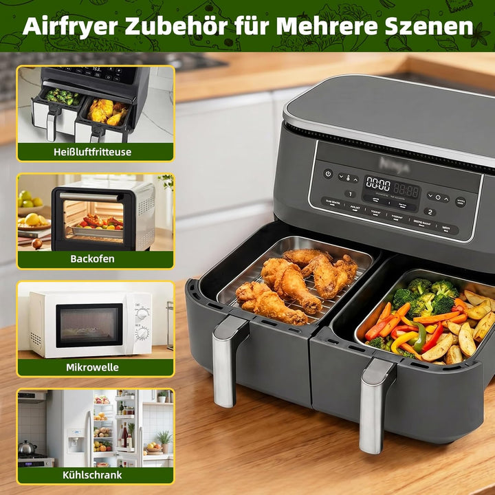 Ugotit Airfryer Zubehör, Auflaufform Airfryer Edelstahl 304 mit 2 Deckel & 2 Grillrost, für Ninja Ai