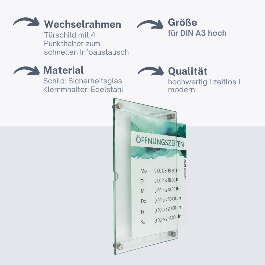 Wechselrahmen, schnelles austauschen von Informationen in DIN A3 Hochformat, Rahmenloses Sicherheits
