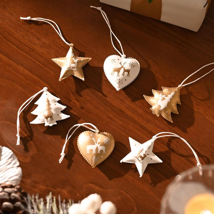 Valery Madelyn 18 Stück eleganter Weihnachtsbaumschmuck in Weiss und Gold, hängende Weihnachtsanhäng