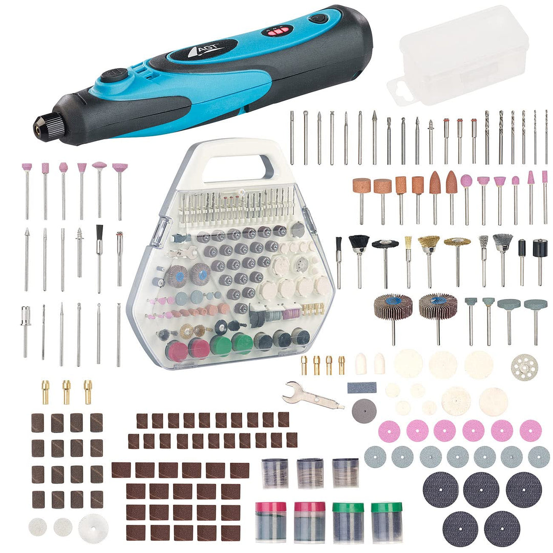 AGT Mini Bohrer: Akku-Multifunktionswerkzeug mit Sortierkoffer und 340-tlg. Zubehör-Set (Multitools,