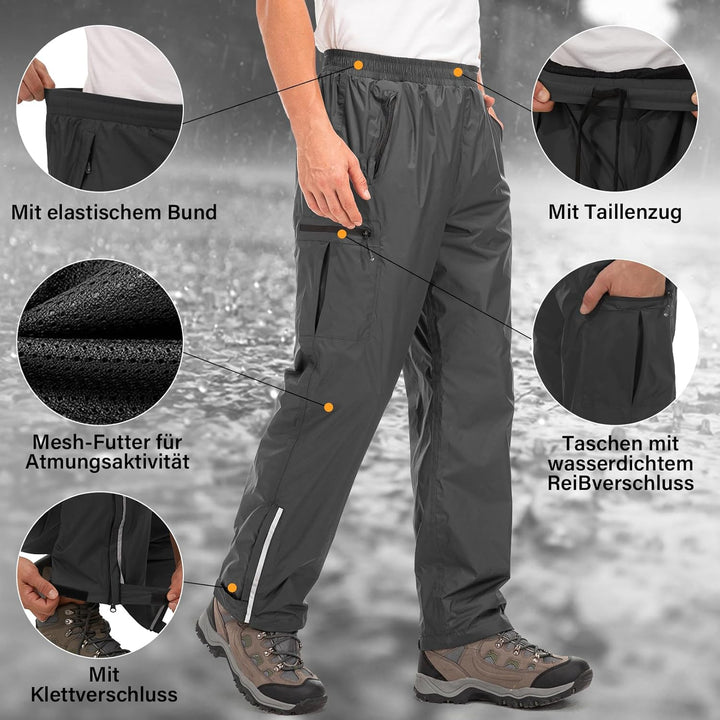 Jogwits wasserdichte Regenhose für Herren Atmungsaktiv Winddicht Outdoorhose Elastischer Bund Hose L