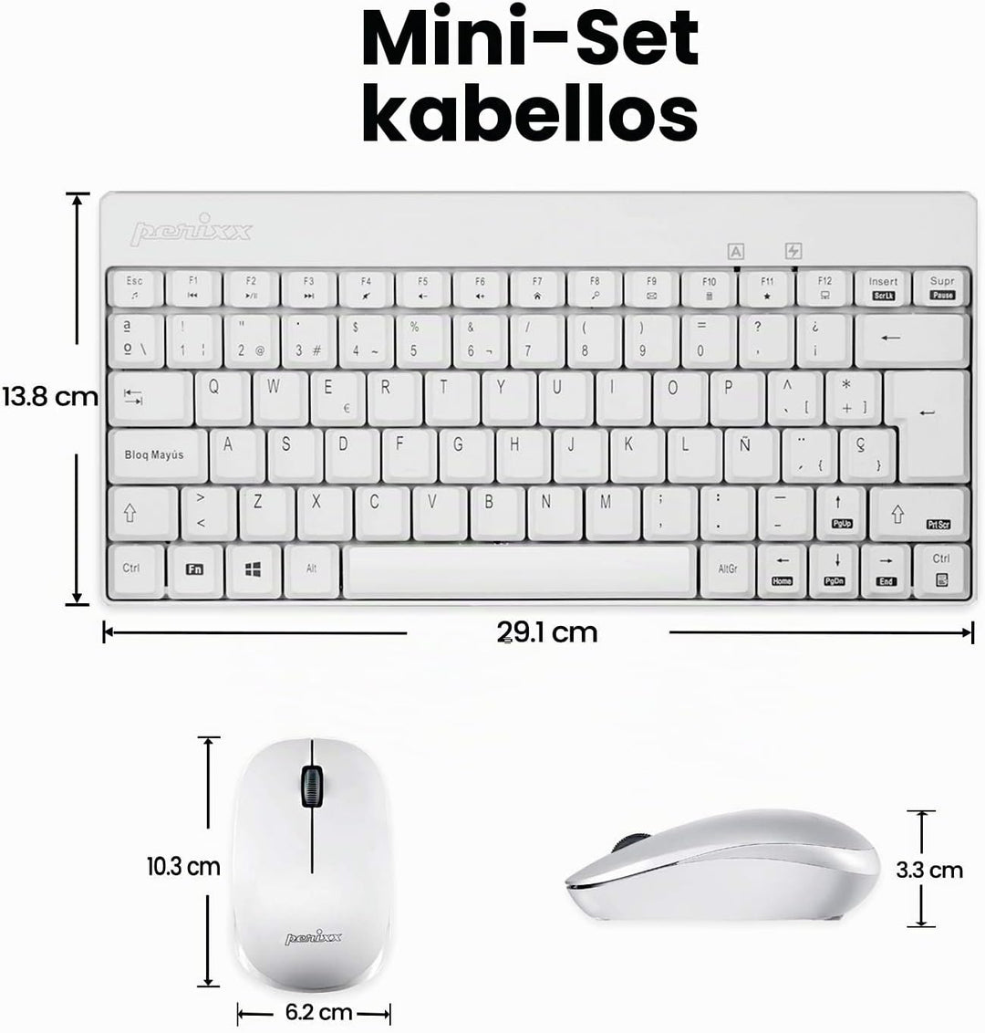 Perixx Periduo-712 Mini-Set Wireless-Tastatur und Maus, leicht und klein - Schwarz/Rot Español QWERT