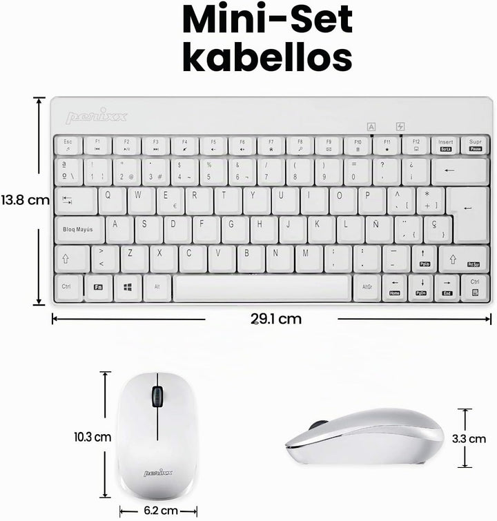 Perixx Periduo-712 Mini-Set Wireless-Tastatur und Maus, leicht und klein - Schwarz/Rot Español QWERT
