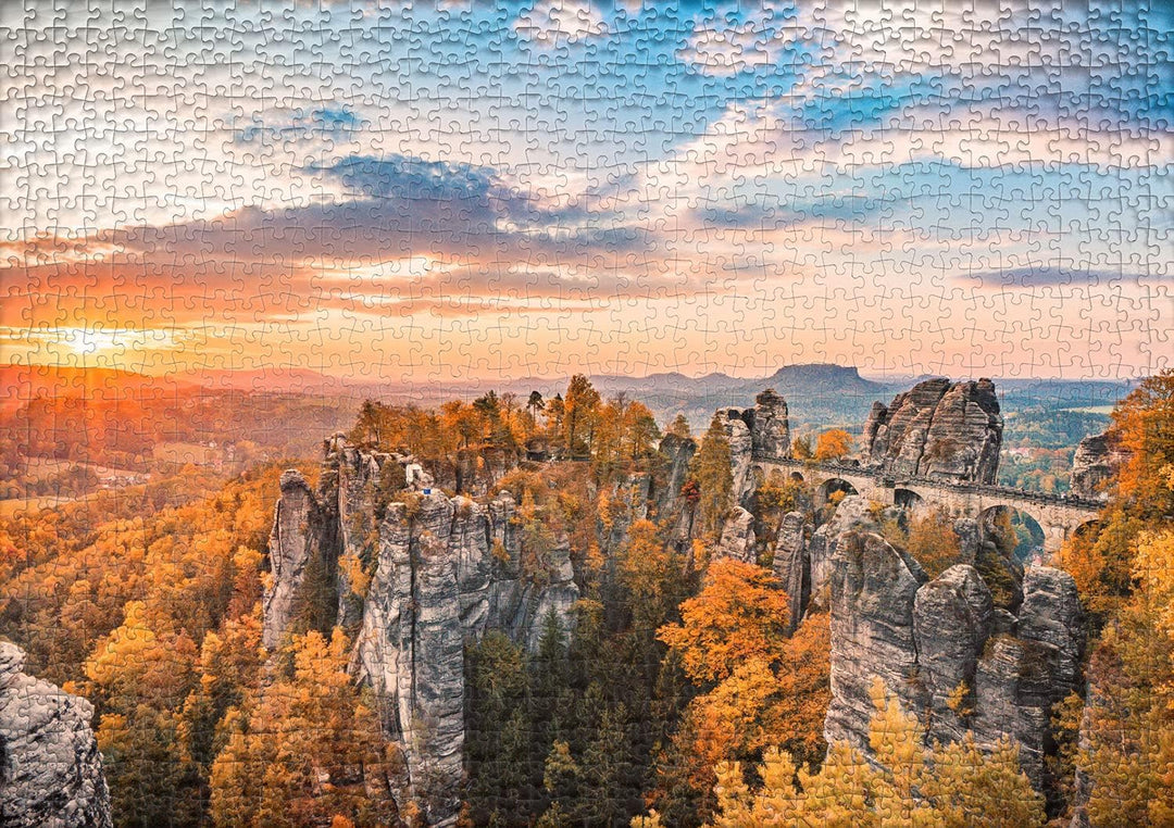 Ulmer Puzzleschmiede - Puzzle „Die Basteibrücke im Abendrot“ - Landschaftsmotiv mit dem Wahrzeichen