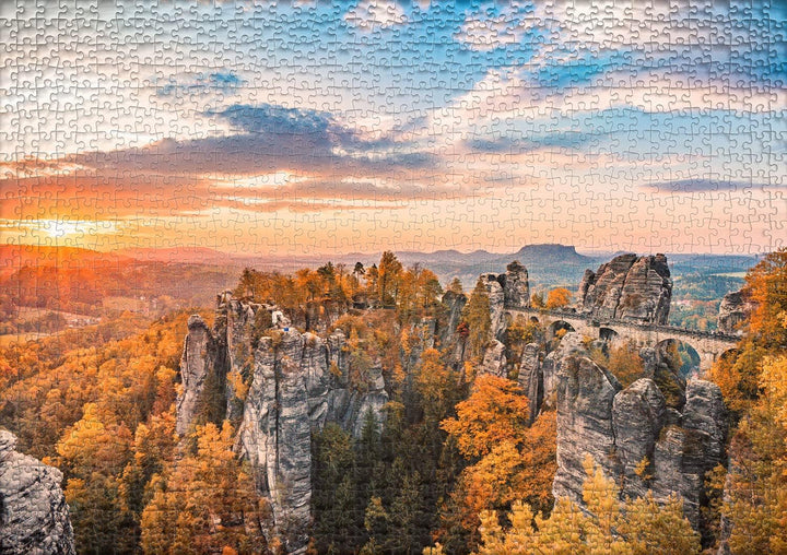Ulmer Puzzleschmiede - Puzzle „Die Basteibrücke im Abendrot“ - Landschaftsmotiv mit dem Wahrzeichen