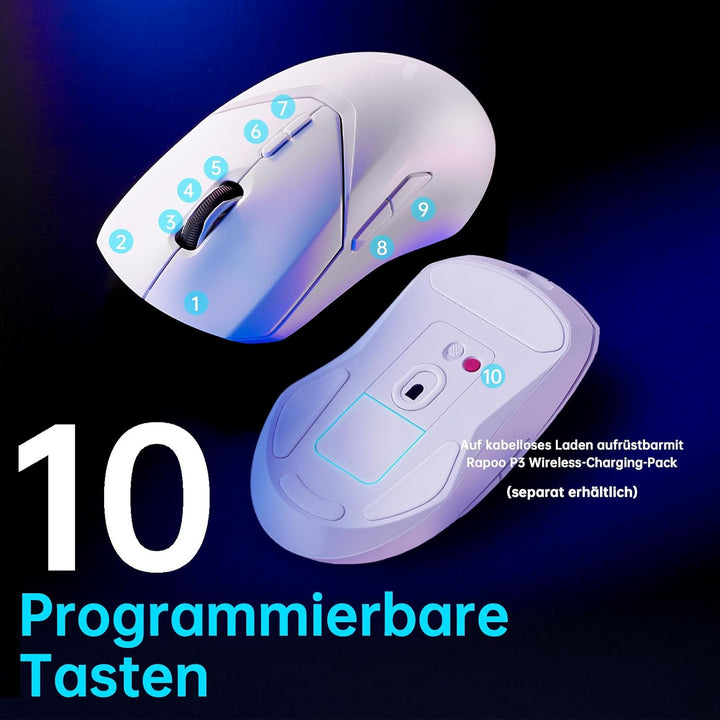 Rapoo VT9 Pro Kabellose Gaming-Maus mit PAW 3398 Sensor, 26000 DPI, 1 ms Reaktionszeit, 10 programmi