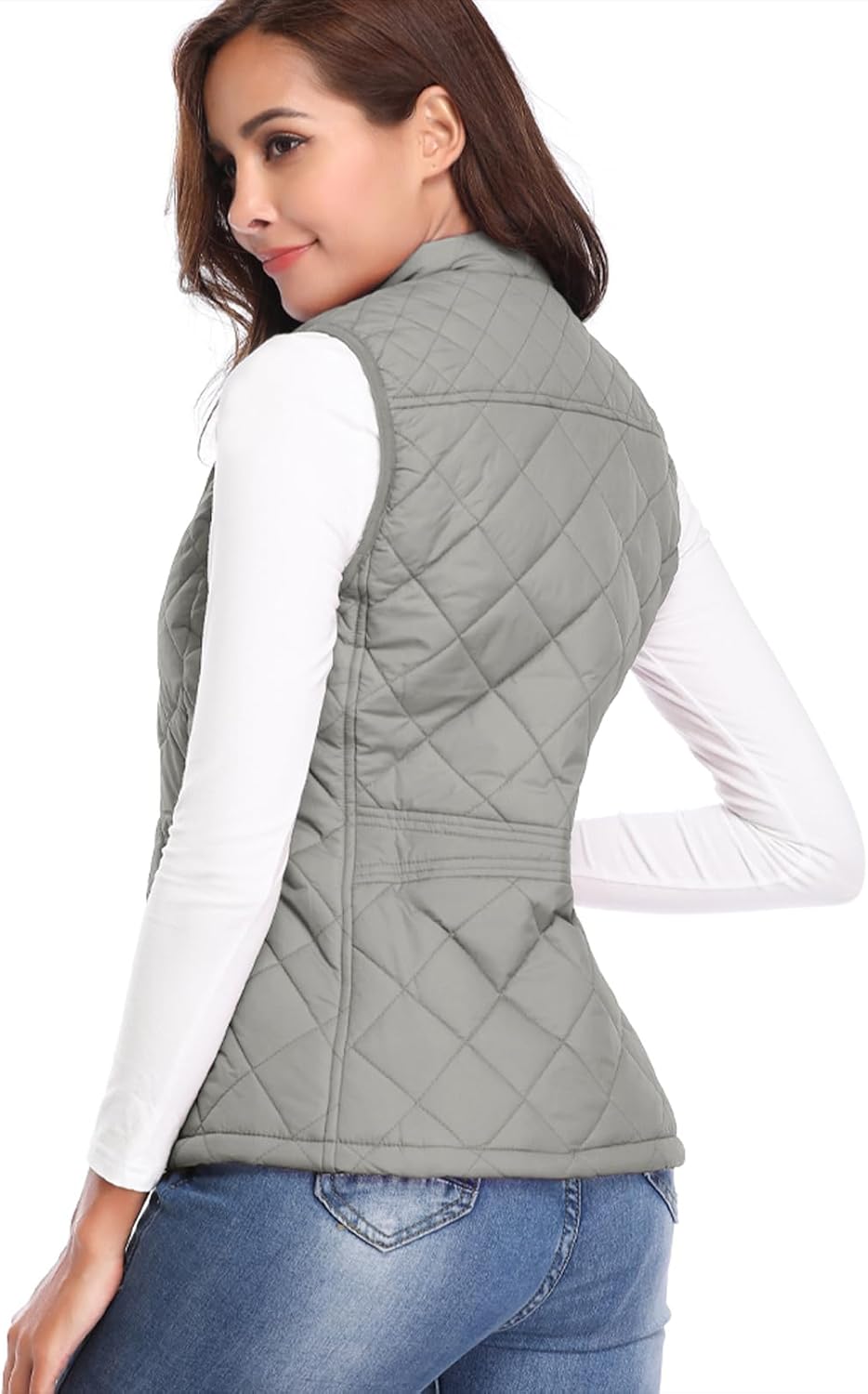 fuinloth Damen Weste mit Stehkragen Westen Steppweste Leicht Ärmellos Jacke mit Reissverschluss Tasc