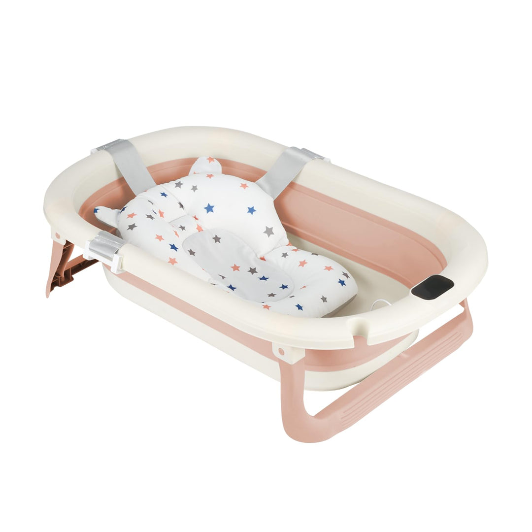 Flexible Babybadewanne mit Temperaturanzeige, Duschkissen, Duschstecker, rutschfeste Füsse, faltbare