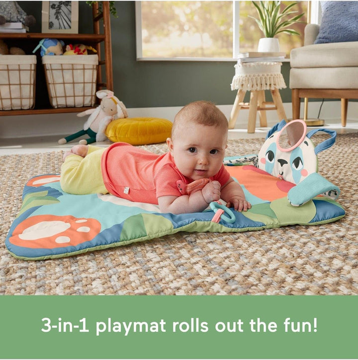 FISHER-PRICE Rolli-Roll Panda Spielmatte - Grosse 3-in-1 Spielmatte zum Mitnehmen, kontrastreiches M
