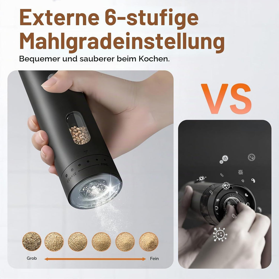 Salz und Pfeffermühlen elektrisch Set mit Ständer, USB-Ladbar, Automatische Salz und Pfefferstreuer