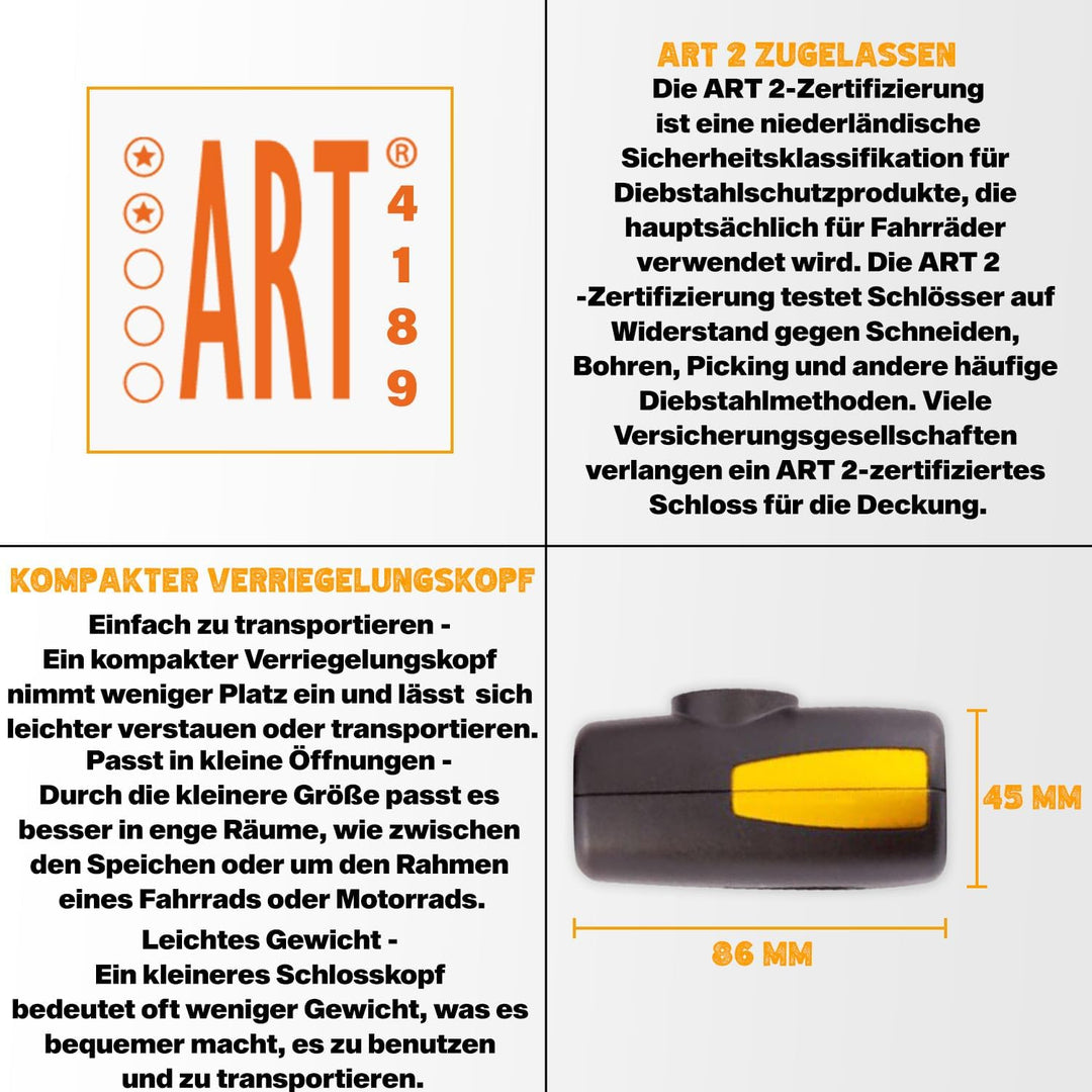 VINZ Veymont Kettenschloss ø8,3mm | Fahrradschloss ART 2 Zertifikat | Schloss für Fahrrad E-bike Kun