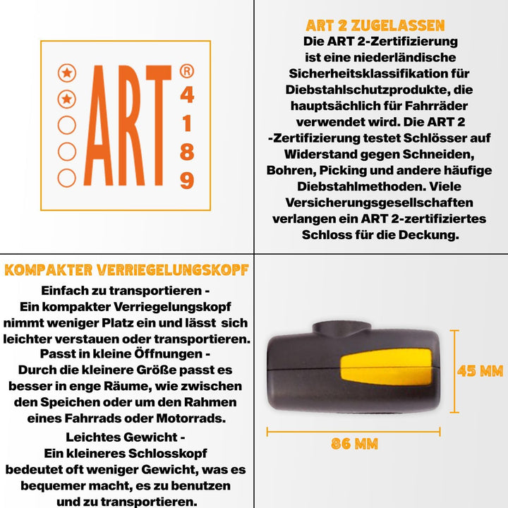 VINZ Veymont Kettenschloss ø8,3mm | Fahrradschloss ART 2 Zertifikat | Schloss für Fahrrad E-bike Kun