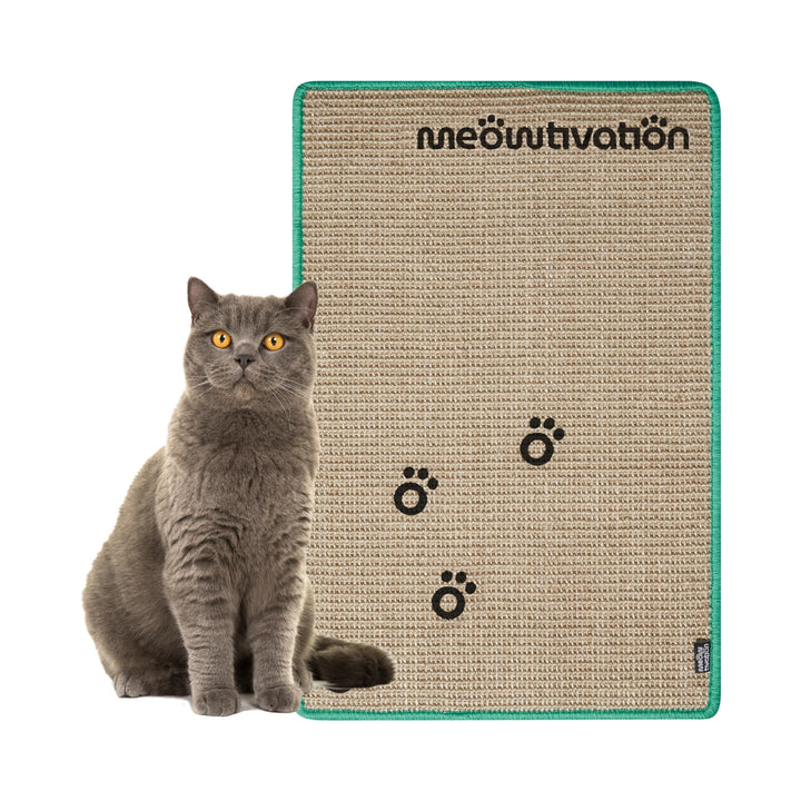 Kratzmatte für Katzen – Hochwertiger Kratzteppich aus Sisal mit Meowtivation-Pfoten, natürliche Krat