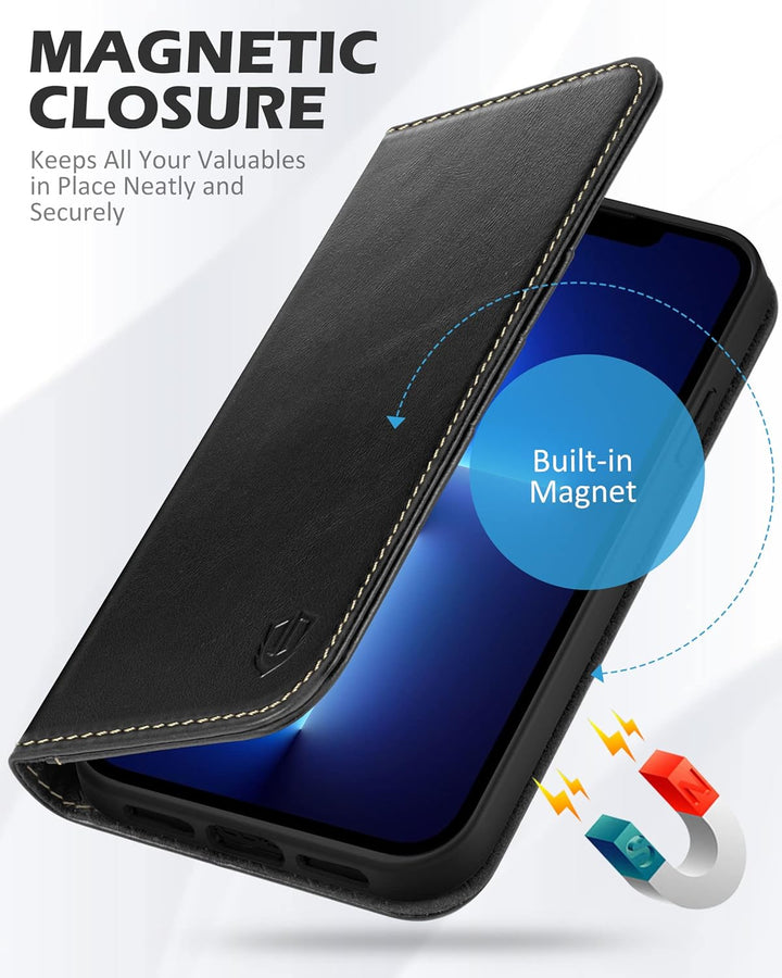 SHIELDON Hülle für iPhone 13 Pro Max, Stossfeste Schuzhülle [Echtleder] [Kartenfach] [Stand] [Verdic
