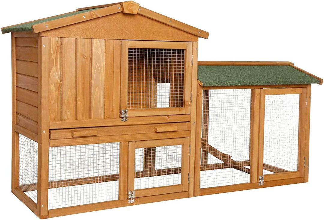 lionto Kaninchenstall aus Holz Kleintierhaus Nagerhaus Kleintierstall 147x52x85 cm