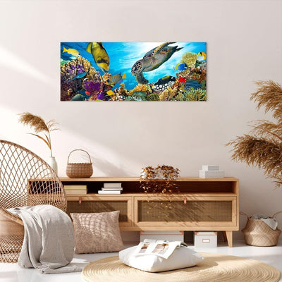 Wandbilder Dekoration Wohnzimmer Riff Koralle Fisch Panorama Bilder auf Leinwand 120x50cm Leinwandbi