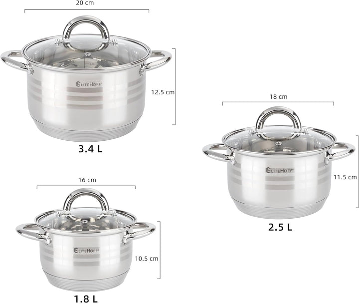 EliteHoff Topfset Induktion 6-teilig, Kochtopf Set mit Glasdeckel, 7-lagiger Edelstahl Topf Set Indu
