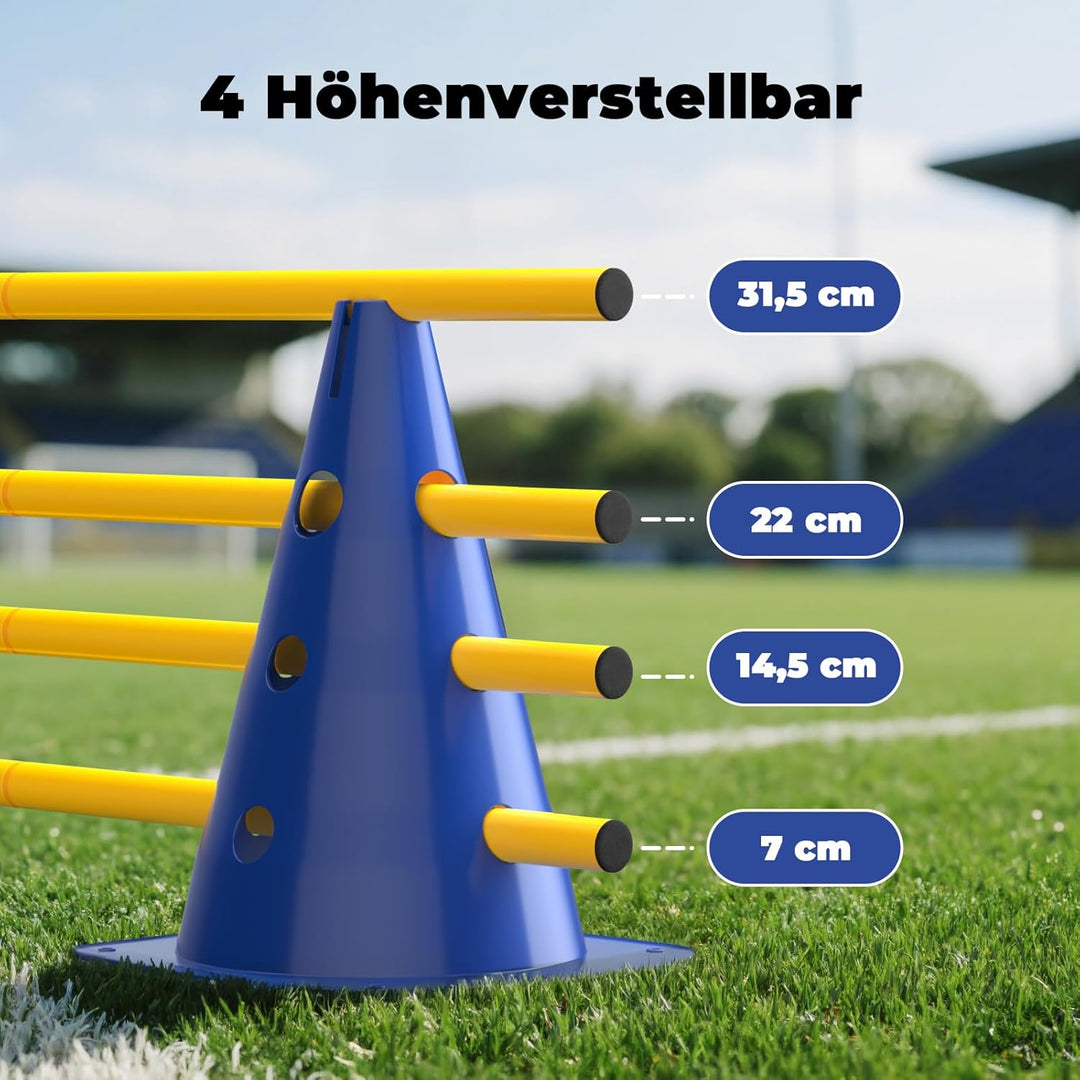GHB Steckhürdenset 12 Kegel 18 Stangen, Agility Hürden Set Hunde, Fussball Trainingszubehör für Koor