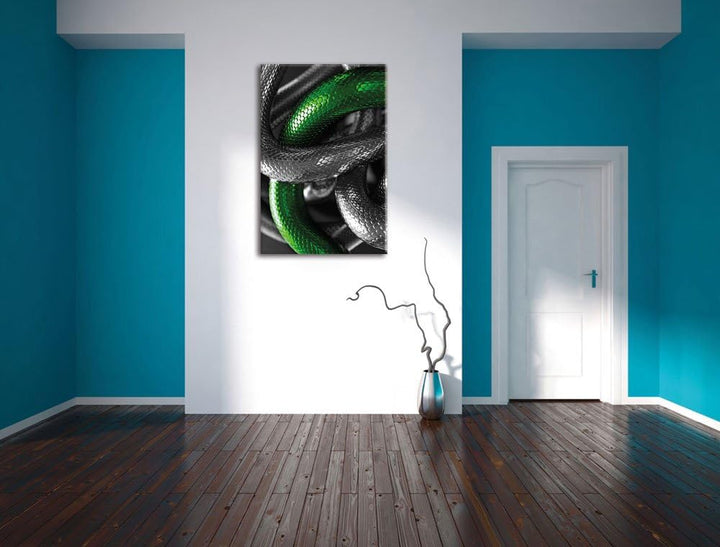 Pixxprint ineinander verschlungene Schlangen, Format: 80x120 auf hochkantiges Leinwand, XXL riesige