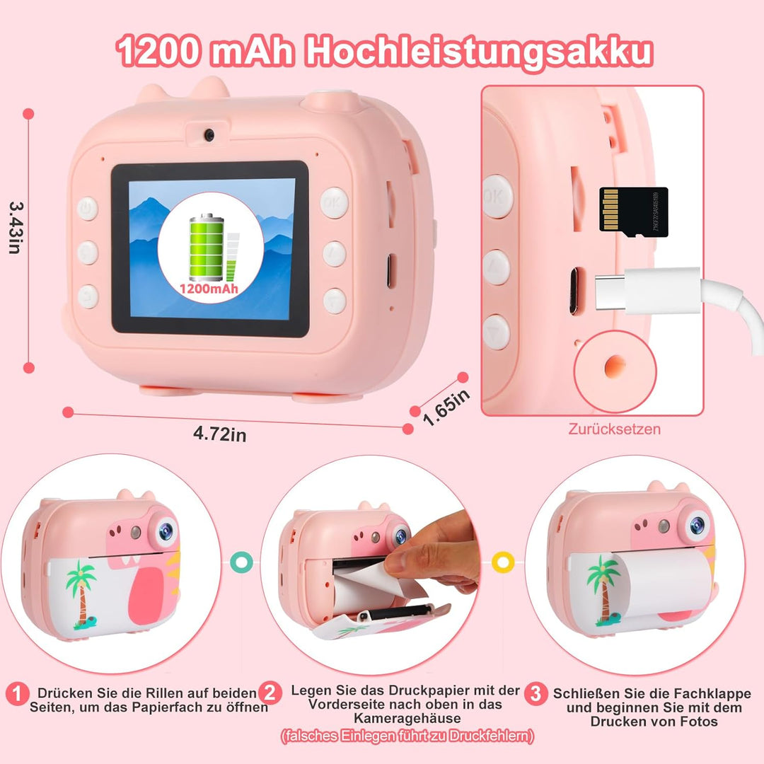 ARNSSIEN Kinder Kamera Instant Print, 1080P Kamera für Kinder mit 7 Druckpapierrollen, Weihnachten G