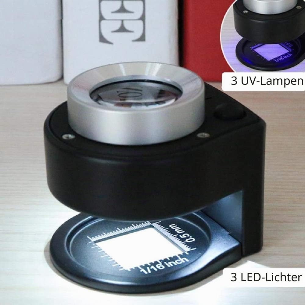 Bysameyee 30X Beleuchtete Lupe Juwelier Lupe, 6 Lichter Desktop Metall Tragbare Faltwaage Augenschla