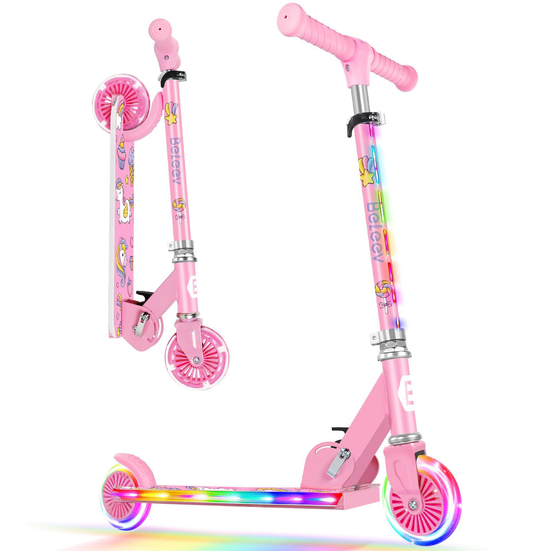 BELEEV V2 Roller Kinder Scooter 6 Jahre, Upgrade mit LED leuchtenden Rädern, Lenksäule und Deck, Höh