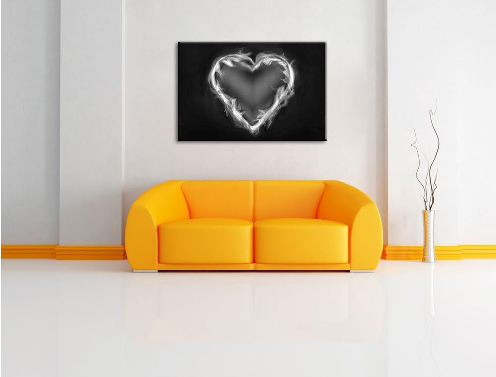 Monocrome, Herz aus Feuer, Format: 100x70 auf Leinwand, XXL riesige Bilder fertig gerahmt mit Keilra