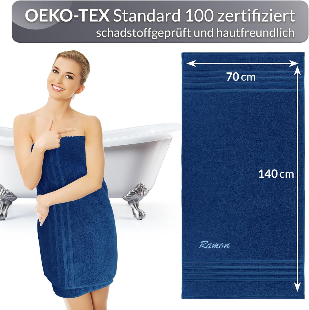 Lashuma Handtuch personalisiert mit Name, Duschtuch 70x140 cm Blau - Marine, Serie: London 70 x 140