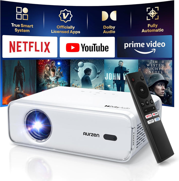 Aurzen Eazze D1 Smart Beamer und 180° Verstellbarer Projektor-Ständer im Bundle – Heimkino-bereit, k