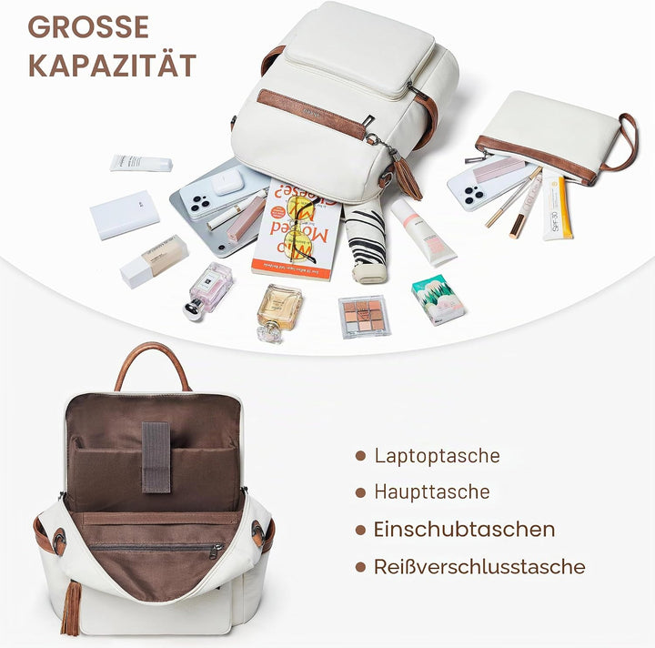 Shrrie rucksack damen elegant geeignet für 15,6Zoll-Notebooks Langlebig wasserdicht Damen aus Leder