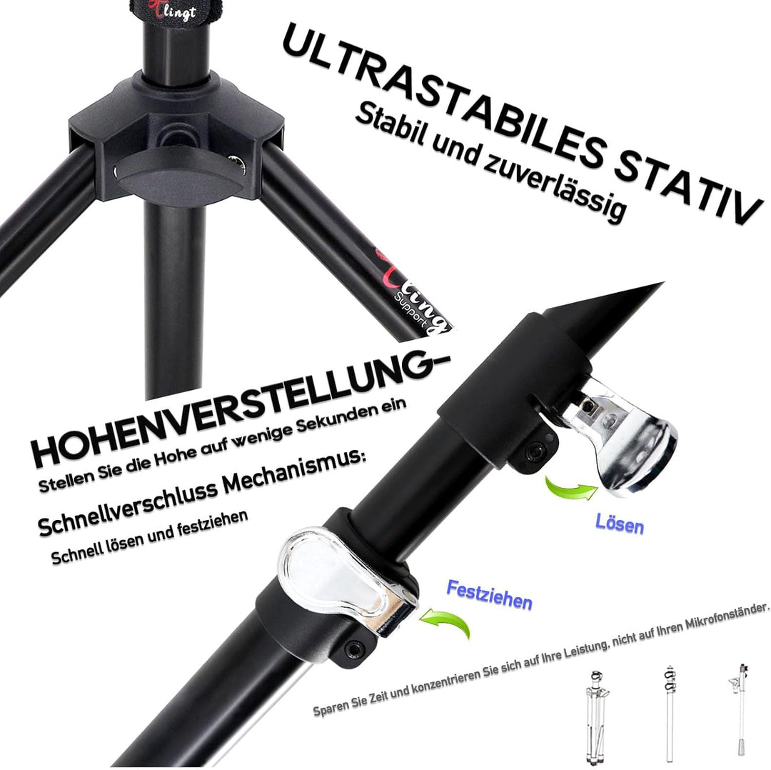 Mikrofonständer, Mikrofonstativ Tragbarer Mic Stand Mit Galgen, Easygo Mikrofonstativ mit Teleskopar