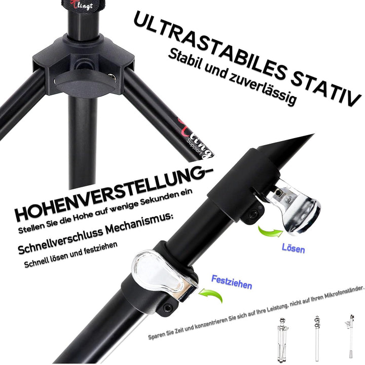 Mikrofonständer, Mikrofonstativ Tragbarer Mic Stand Mit Galgen, Easygo Mikrofonstativ mit Teleskopar