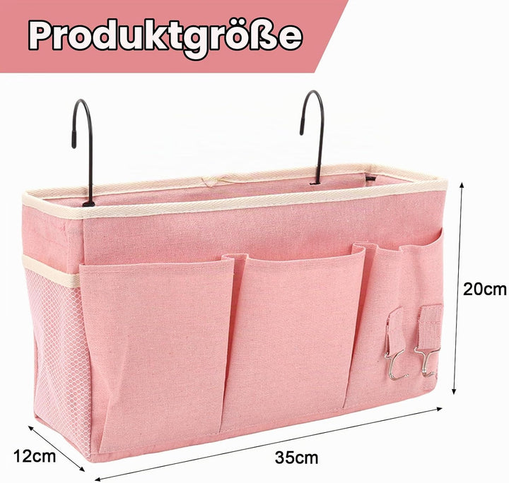 2er-Set Hängeorganizer mit 3 Fächern, Bett Organizer, Rosa, Rosa