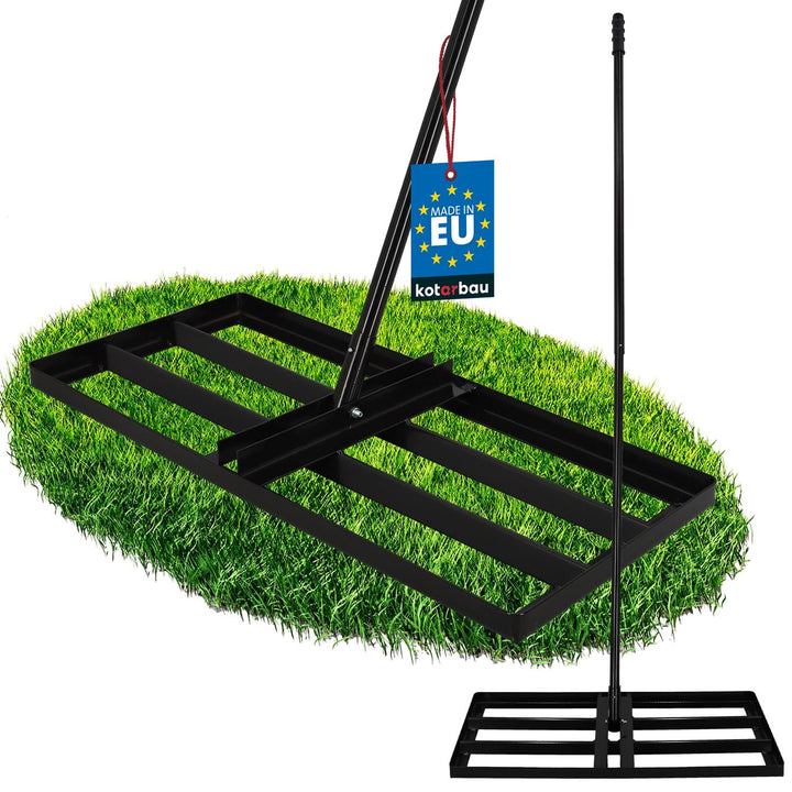 KOTARBAU® Rasenrakel - 70 x 30 cm - Rasen Nivellierrechen - mit Stahlstiel - 180 cm - Gartenwerkzeug