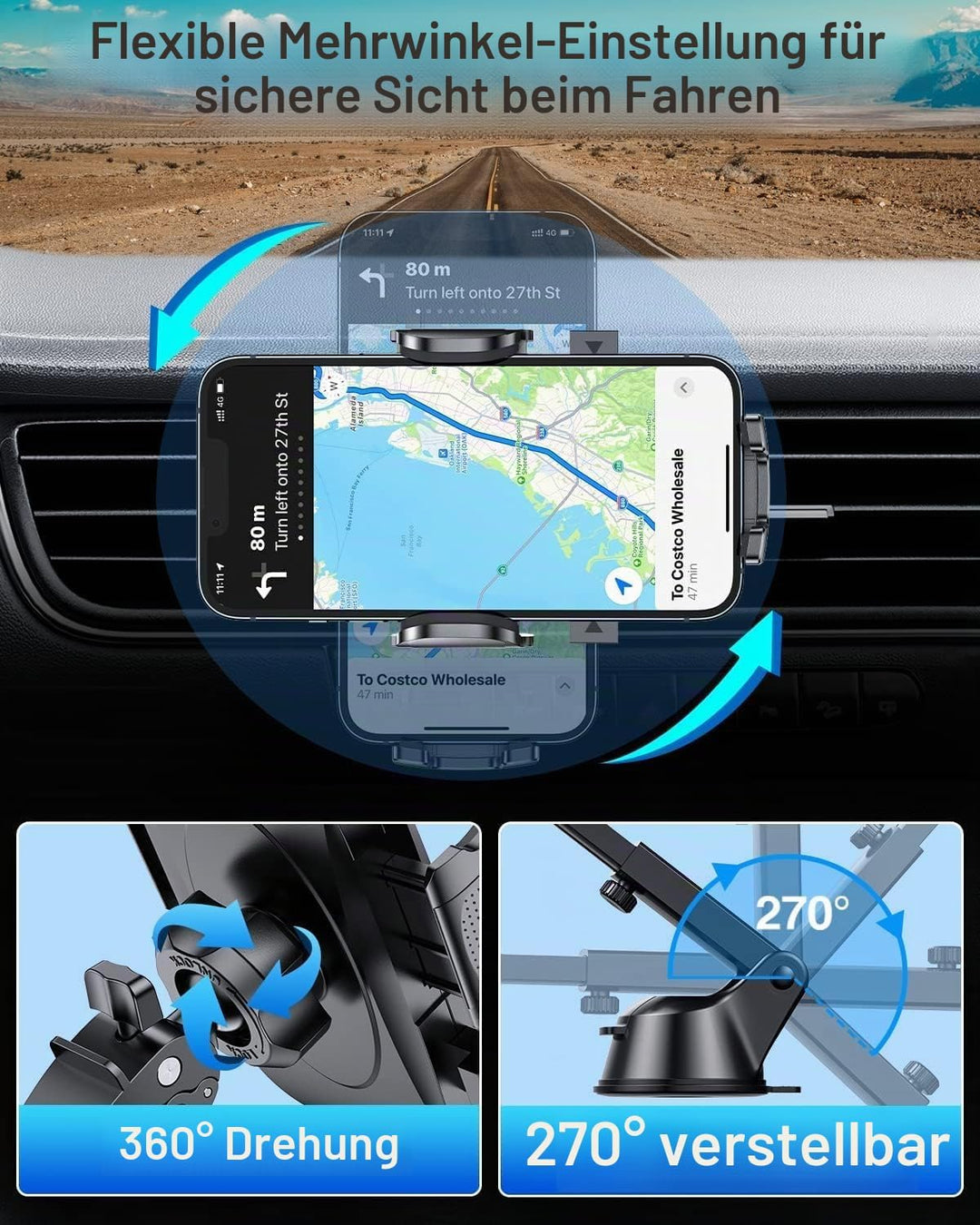 HTU 【Militär-Klasse】 4 in 1 Handyhalterung Auto【Tärkst Saugnapf &amp; Clip】 Federungskapazität 36KG 360°