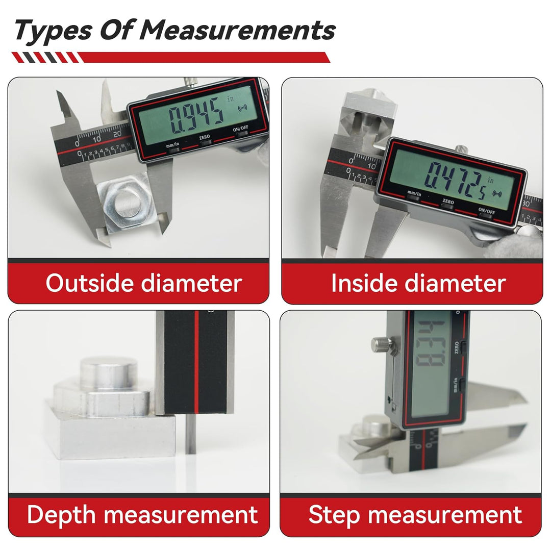 GemRed Digitaler Messschieber 150 mm, Kabelloser Edelstahl Messschieber mit Grossem LCD-Display, Sch